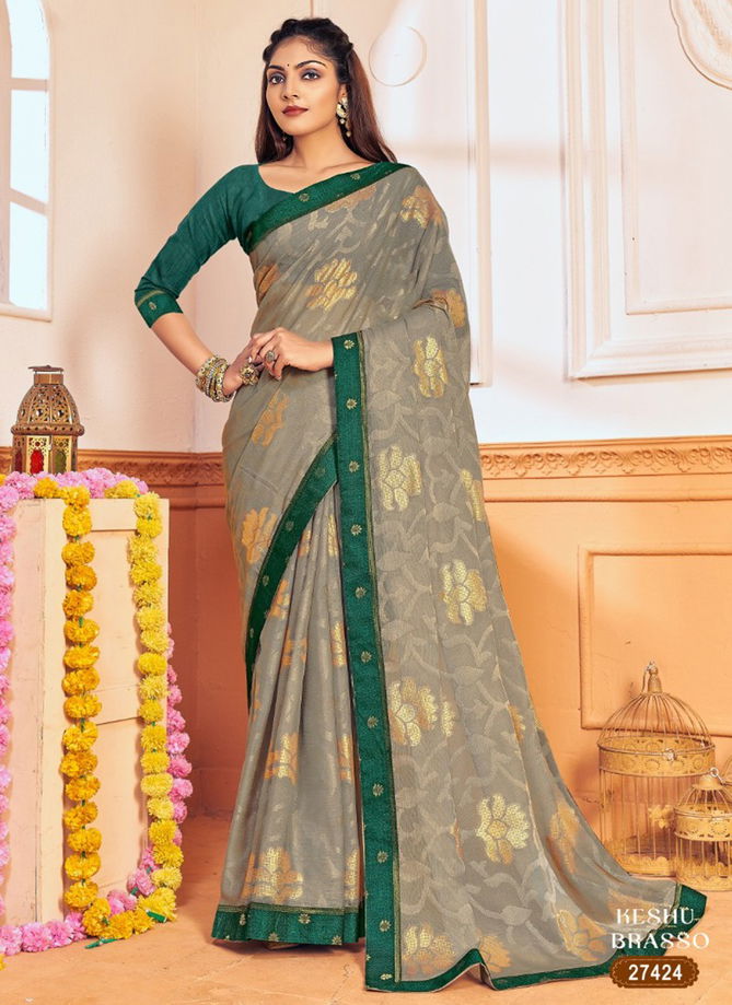 Gray Colour Keshu Brasso Mintorsi New Latest Designer Festive Wear Chiffon Saree Collection 27424